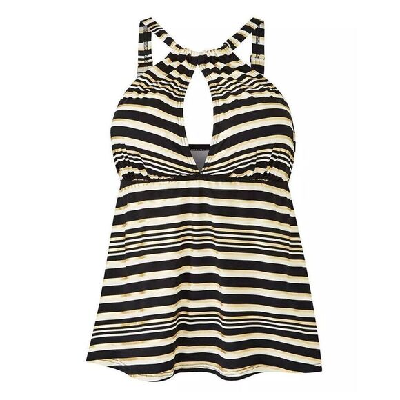 NWT Magisculpt Tankini Top Black Gold Stripe Non Wired Size 18 - Picture 1 of 7